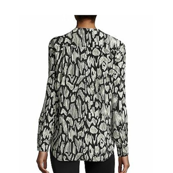 Derek Lam 10 Crosby Black White Long Sleeve Oversize Front Wrap Blouse size 2 - Picture 3 of 14